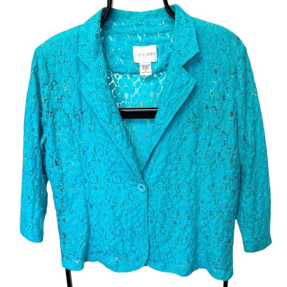 ERIN LONDON Lace Jacket Blazer Style Blue Size Medium